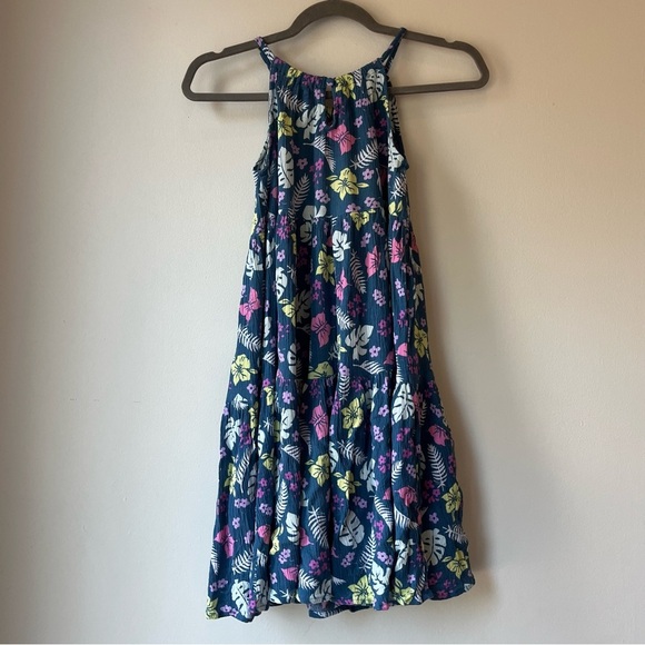 George Girls Navy Blue Tropical Floral Sundress Size 12 Rayon Midi Summer Dress - Picture 5 of 7